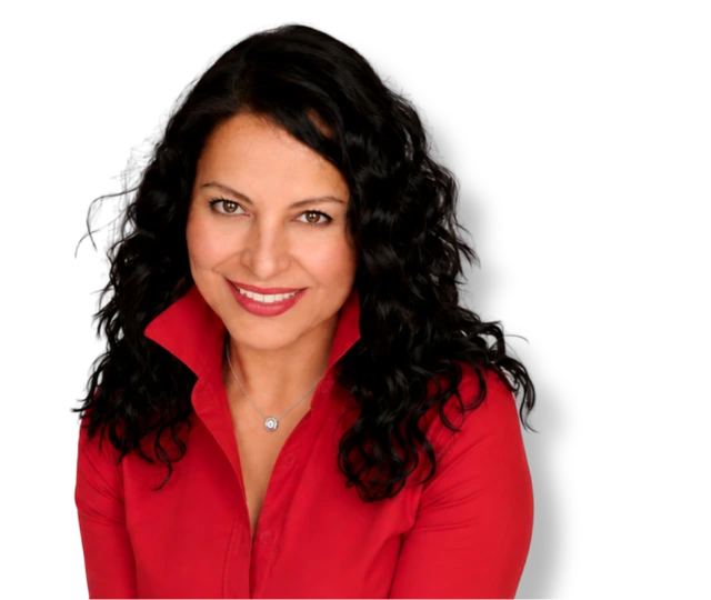 Stand up comedian in Boca Raton Mariza Brussolo Contact (1) Stand-up comedian Mariza Brussolo wearing red blouse smiling