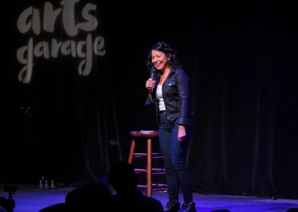Comedian Mariza Brussolo performing at Arts Garage in Delray Beach