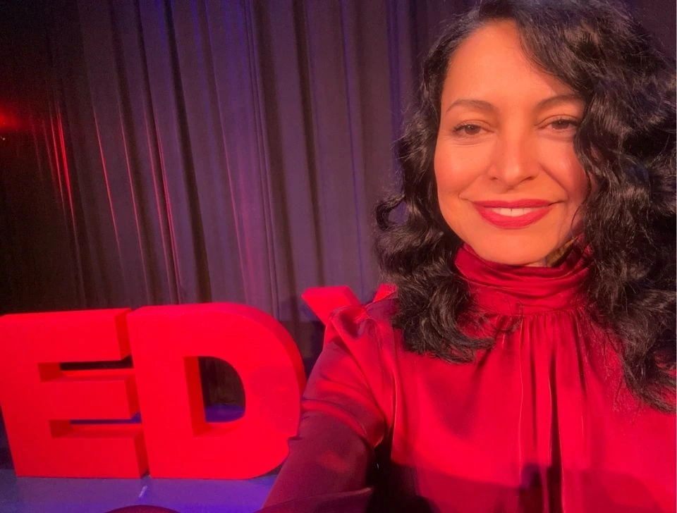 Comedian Mariza Brussolo at a TEDx event